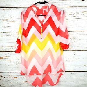 Point Chevron Striped Semi Sheer Blouse